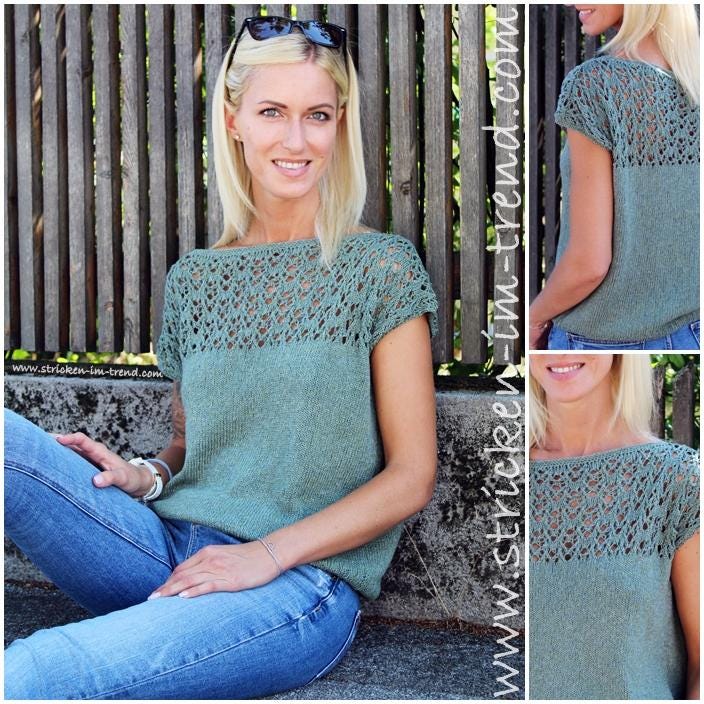 トップス mediam knit lace tops Ladies Easy Knit Lace Summer Top in DK- Summer Knit Fits 30