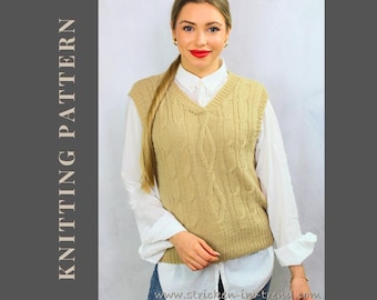 Patrón de chaleco de punto trenzado ItalyWool n.° 1 | Patrón de sobretodo en PDF | Tallas S-XXL | Descarga digital