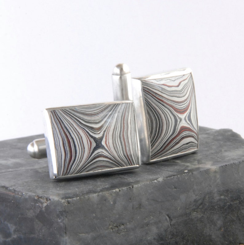 Oblong fordite and sterling silver swivel cufflinks