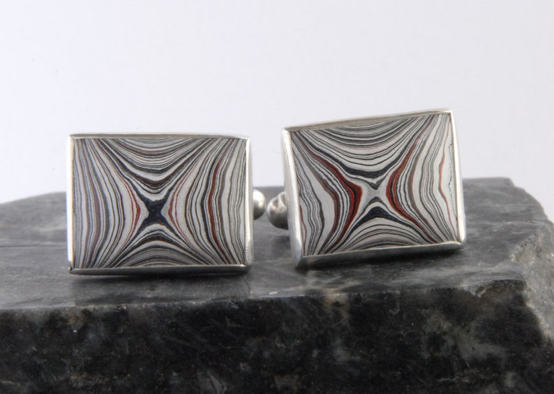 Oblong fordite and sterling silver swivel cufflinks