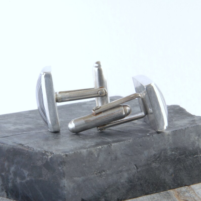 Oblong fordite and sterling silver swivel cufflinks