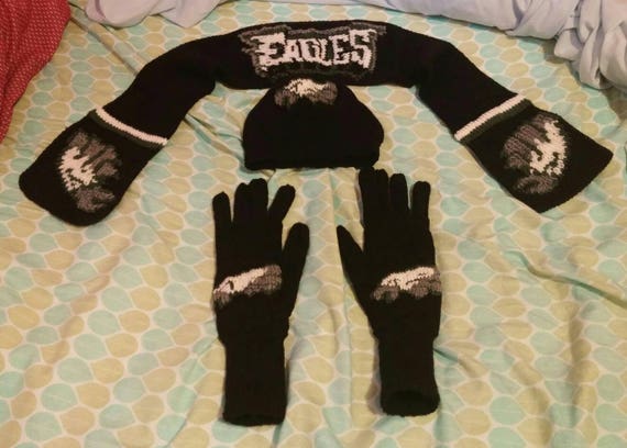 Set Hat Scarf Gloves Black Philadelphia Eagles Football Nfl 