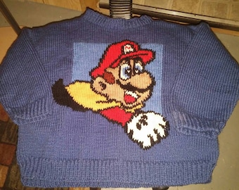 Sweater blue nintendo super mario bros for 6-8 year-old boy