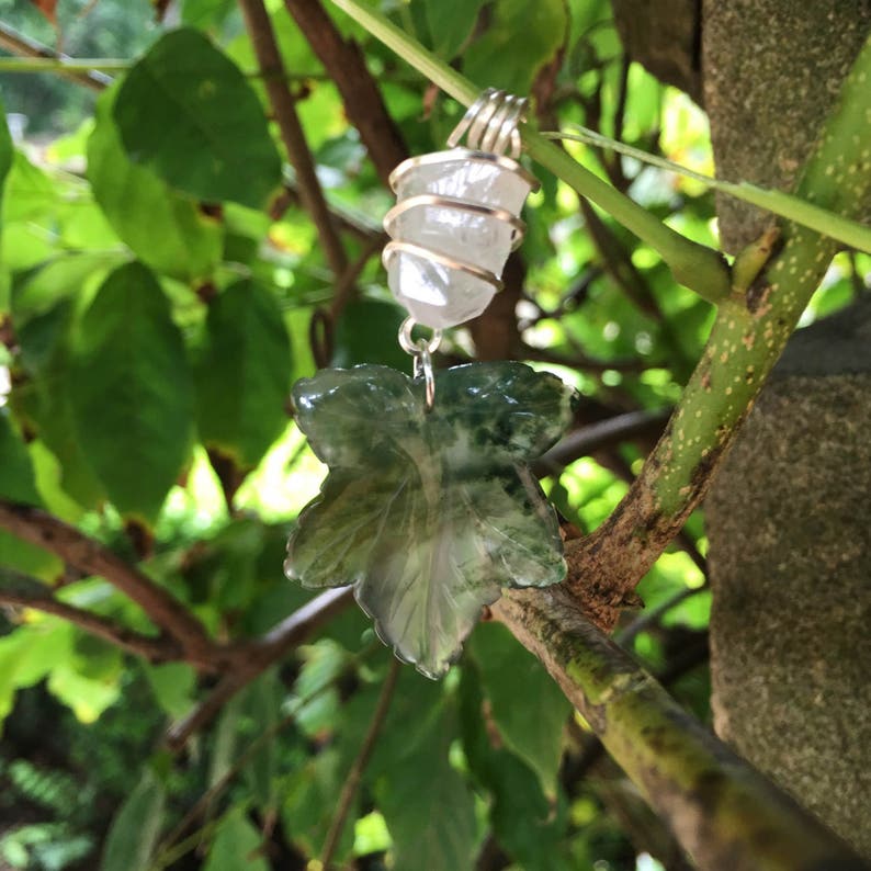 Quartz and moss agate pendant THE MORNING DEW