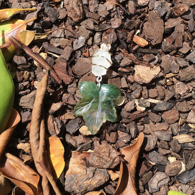 Quartz and moss agate pendant THE MORNING DEW
