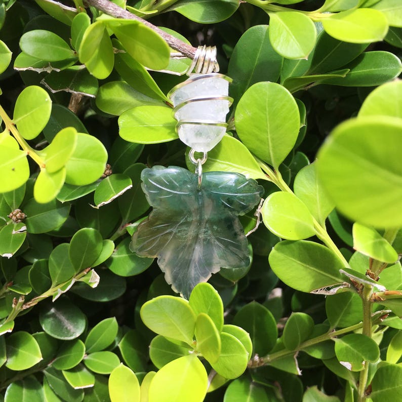 Quartz and moss agate pendant THE MORNING DEW