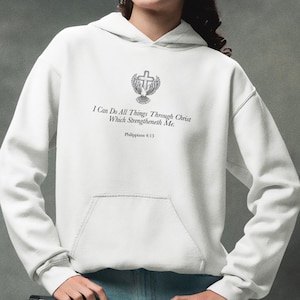 Philippians 4:13 Hoodie – Christian Scripture Sweatshirt with Cross & Dove | I Can Do All Things Through Christ | Unisex Faith Hoodie