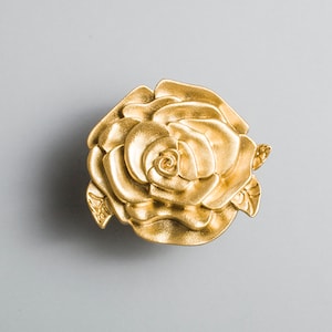 Golden brass rose flower handle cabinet door wardrobe drawer pure copper handle knob E90