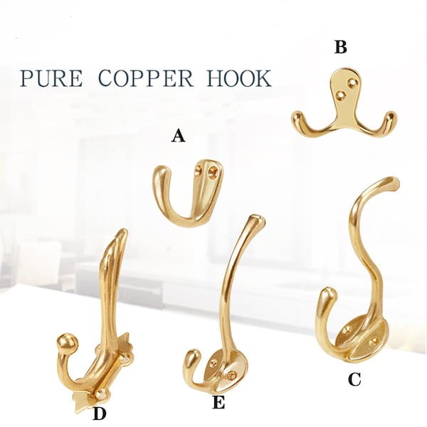 Solid copper hanging hook wall hanging single European-style cloakroom door back toilet kitchen cabinet creative wall hanging hook R38-66