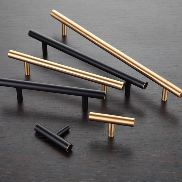 Copper handle cabinet door modern minimalist Nordic gold wardrobe cabinet drawer cabinet full brass long handle black K32