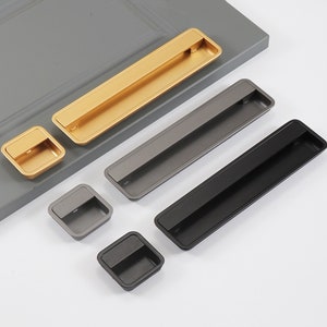 Sliding doors, drawers, concealed handles, slotted embedded black cabinets, wardrobes, cabinet doors, gold invisible concealed handles E229