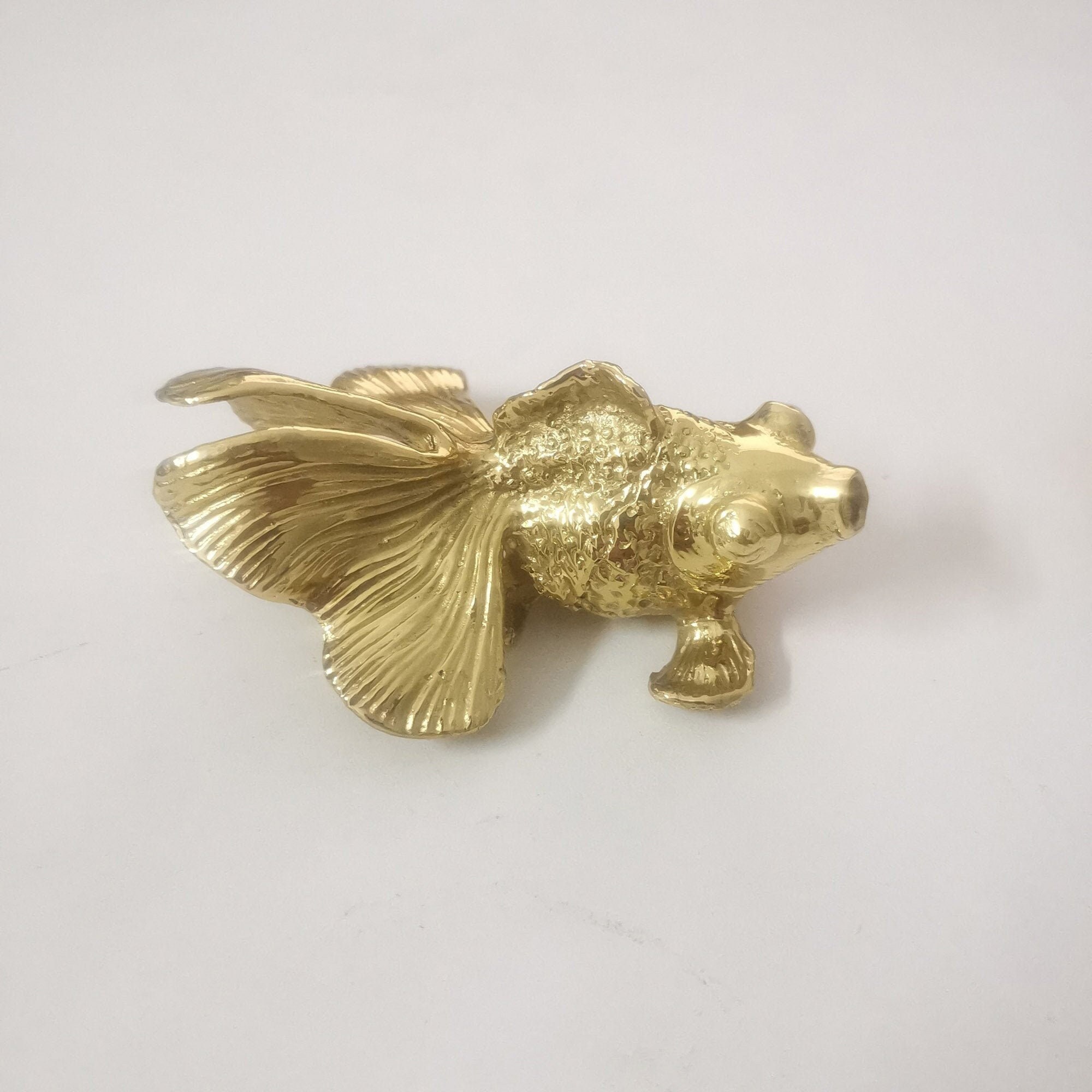 Handmade 1 Piece Brass Golden Fish Door Drawer Handles Vintage Handcrafted  Design Dresser Cabinet Pulls 