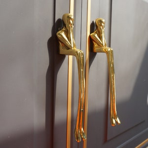 Creative brass handle modern minimalist wardrobe door cabinet drawer Nordic thinker brass cabinet long handle E109 image 9