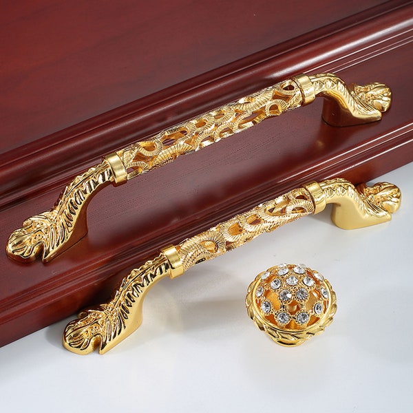 Wardrobe door handle European cabinet handle golden light luxury hollow handle furniture drawer cabinet hardware B34
