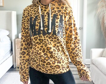 MAMA Collegiate Leopard Pullover Hoodie 