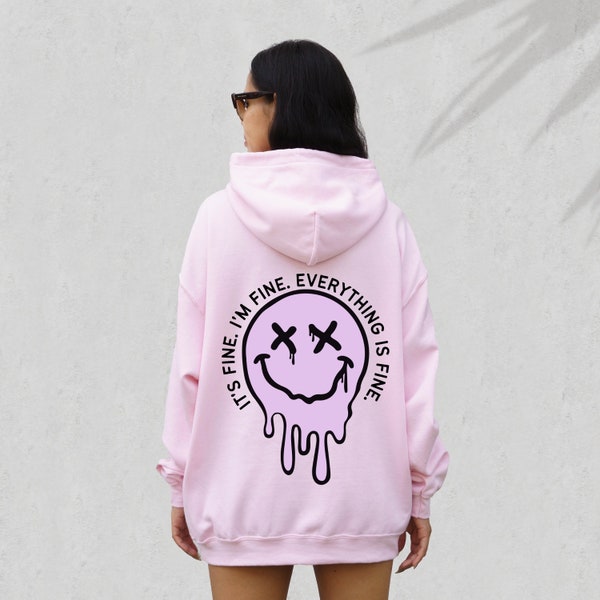 It's Fine Drippy Smiley-hoodie - roze
