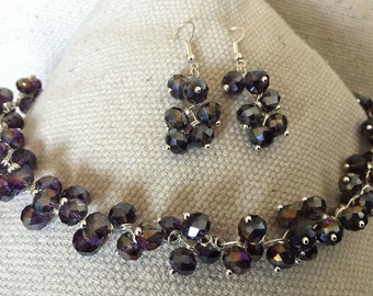 Beaded Necklace & Earring Set - Dark Amethyst AB