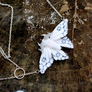 White Luna moth necklace - Polymer clay jewelry - boho jewelry - stylish white necklace - miniature pendants necklace - unique necklace