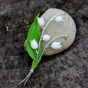 Regalo per la festa della mamma, spilla in argento 925, spilla con mughetto, gioielli floreali primaverili, gioielli floreali, regalo per addio al nubilato, regalo di anniversario