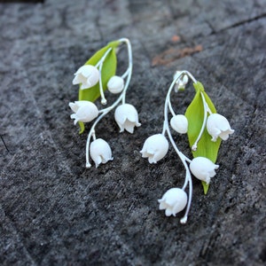 Lily of the valley earrings polymer clay handmade pendant bridal shower gift, anniversary gift, Mother's Day Gift image 1