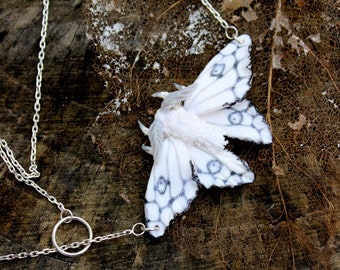 White Luna moth necklace - Polymer clay jewelry - boho jewelry - stylish white necklace - miniature pendants necklace - unique necklace