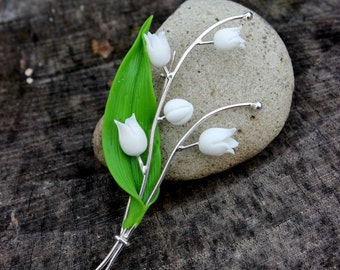 Sterling Silver Lily of the Valley Brooch: Spring Floral Jewelry