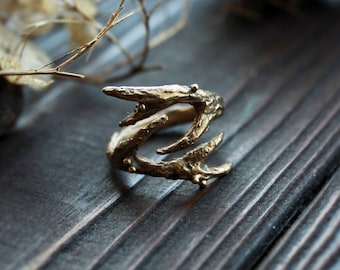 Deer horns ring - Designer bronze ring - Forest jewelry