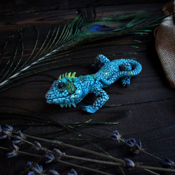 Sculpture iguane, broche lézard, sculpture faite main, pâte polymère iguane, bijoux miniatures