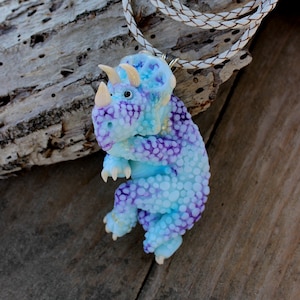 Marginocephalia pendant, dinosaur handmade necklace, polymer clay necklace, stylish summer necklace, fimo animal image 1