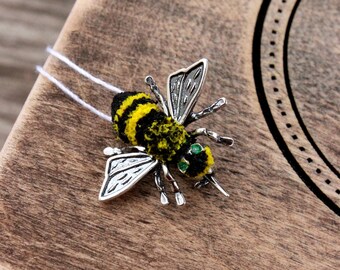 Sterling Silver Handmade Bee Pin Brooch or bee pendant