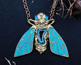 Cicada pendant ~ Art nouveau pendant ~ Handmade polymer clay Cicada jewelry ~ Symbol of resurrection
