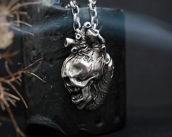 Immortality silver pendant ~ Silver heart with skull ~ Designer rock style jewelry