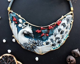Peacock designer necklace ~ Exquisite handmade necklace ~ White peacock jewelry