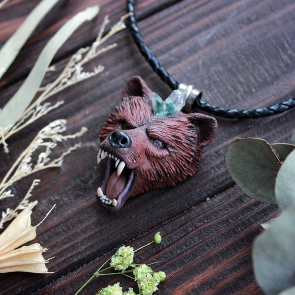 Pendentif ours ~ bijoux animaux de la forêt ~ pendentif talisman ~ pendentif art ~ bijoux pour homme réel ~ pendentif sculpture