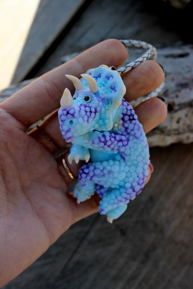 Marginocephalia pendant, dinosaur handmade necklace, polymer clay necklace, stylish summer necklace, fimo animal image 4