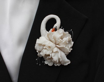 White swan brooch ~ adorable romantic art jewelry ~ exclusive brooch ~ design jewelry for lady