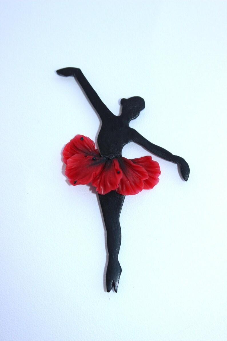 Valentine/'s Day Gift Ballerina brooch flower Poppy brooch Red jewelry Little brooch made of polymer clay