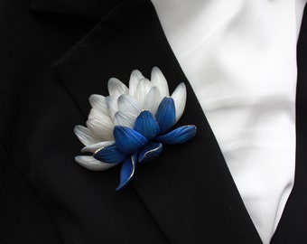 Blue lotus brooch ~ blue boutonniere flower
