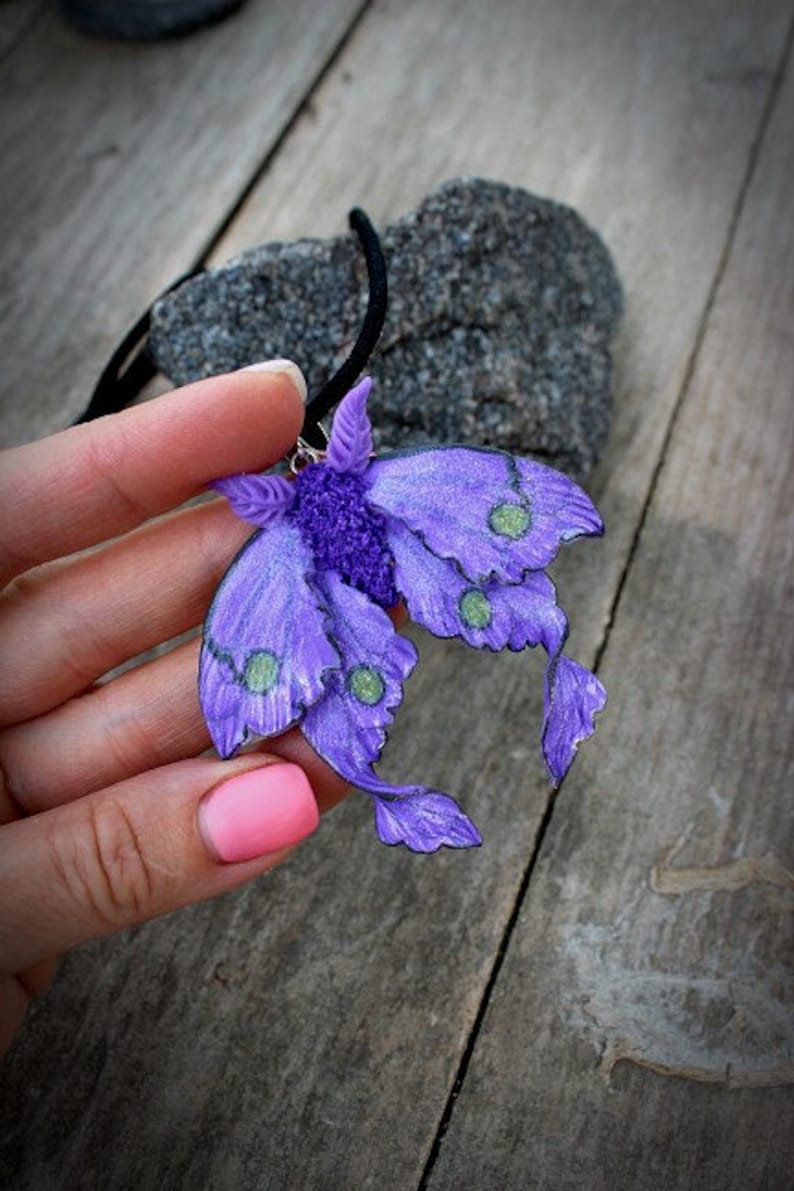 Purple luna moth jewelry polymer clay luna moth pendant Etsy