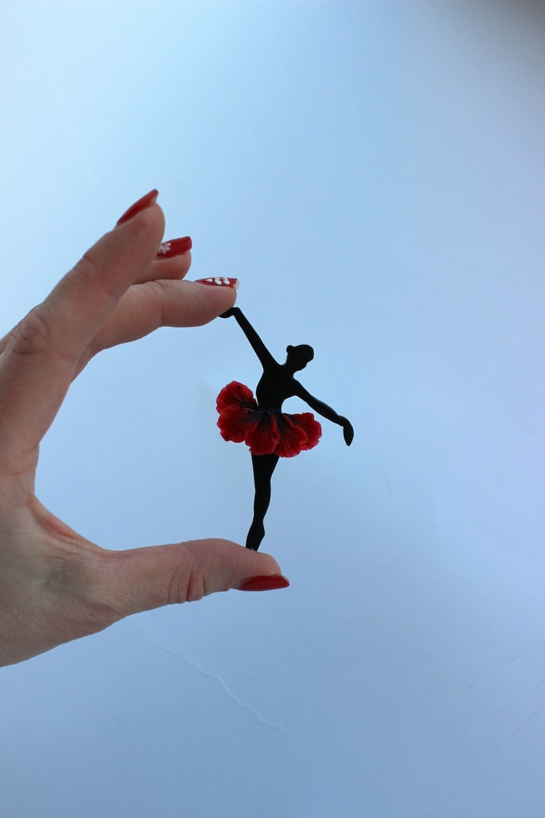 Valentine/'s Day Gift Ballerina brooch flower Poppy brooch Red jewelry Little brooch made of polymer clay