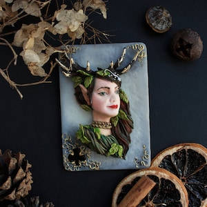 Queen of clubs brooch ~ Designer brooch jewelry ~ Polymer clay sculpture