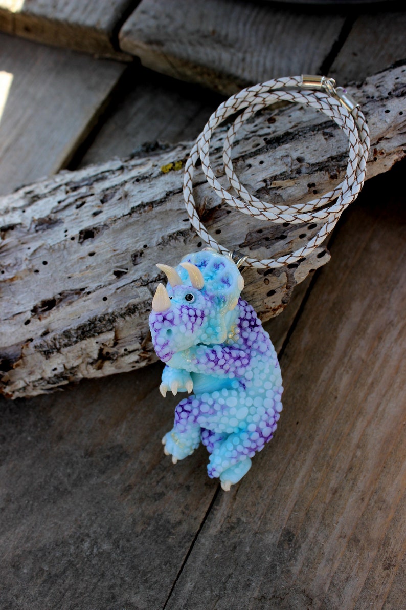 Marginocephalia pendant, dinosaur handmade necklace, polymer clay necklace, stylish summer necklace, fimo animal image 1