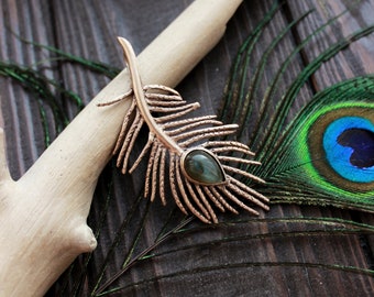 Peacock feather pendant, Handmade designer pendant made of Roman Bronze