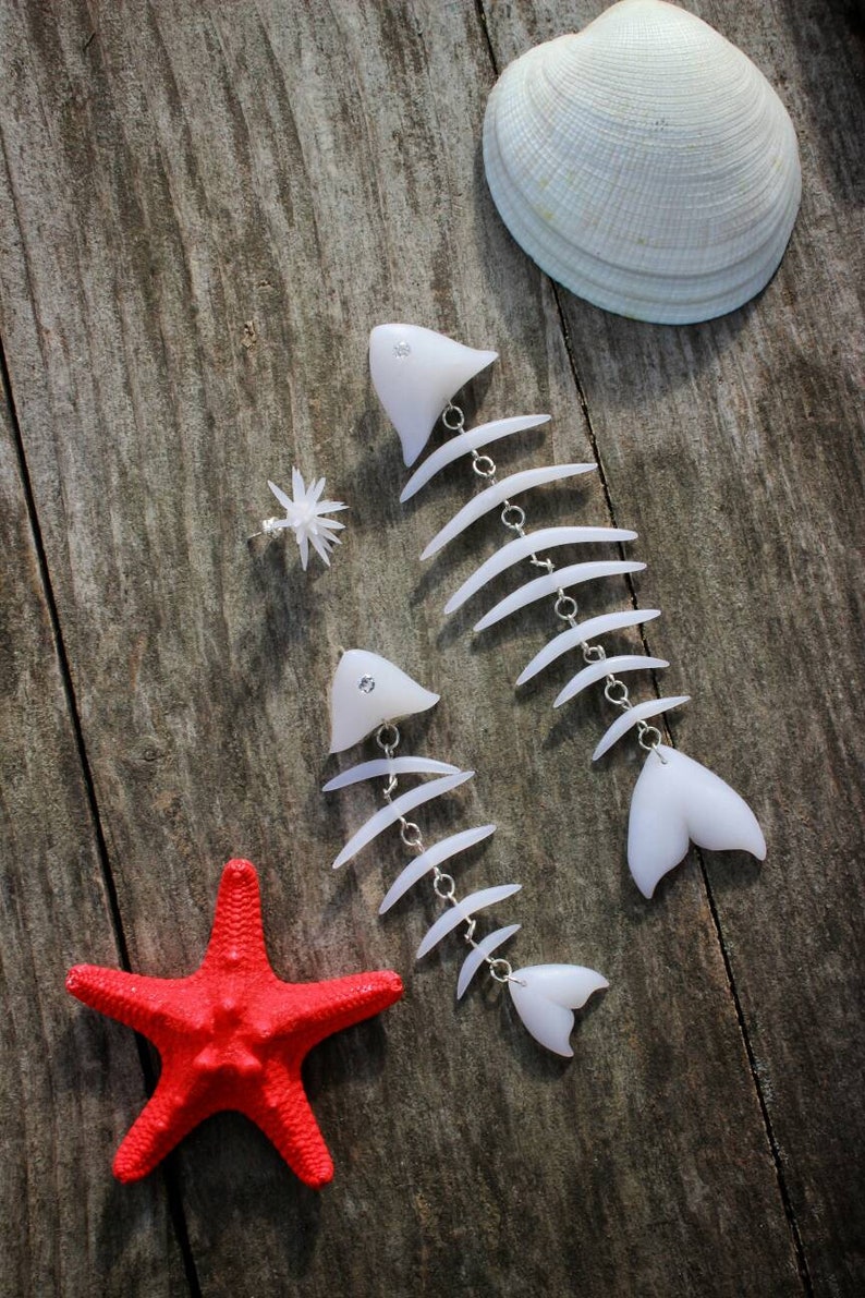 beach summer jewelry trend of 2019 Fish skeleton stud earrings made polymer clay little Echinus stud earrings do your style by yourself