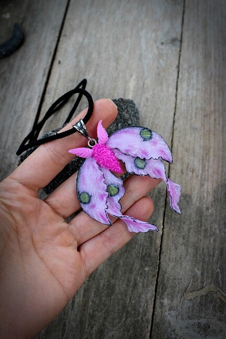 Pink Luna Moth Jewelry Polymer Clay Luna Moth Pendant Etsy