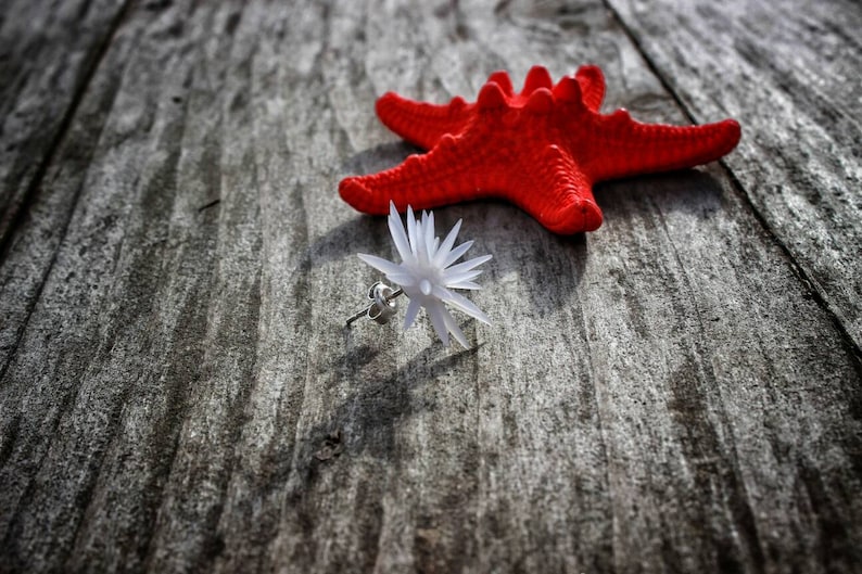 beach summer jewelry trend of 2019 Fish skeleton stud earrings made polymer clay little Echinus stud earrings do your style by yourself