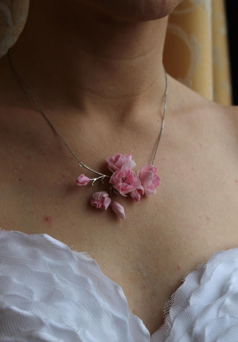 Wedding jewelry cold porcelain jewelry Plant Jewelry pink Etsy