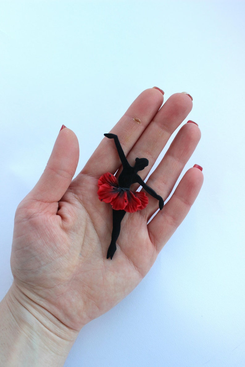 Valentine/'s Day Gift Ballerina brooch flower Poppy brooch Red jewelry Little brooch made of polymer clay