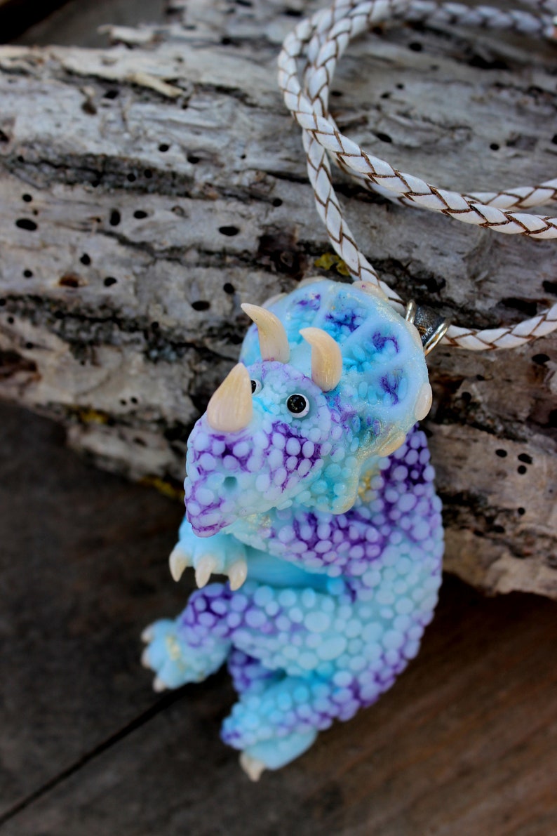 Marginocephalia pendant, dinosaur handmade necklace, polymer clay necklace, stylish summer necklace, fimo animal image 3