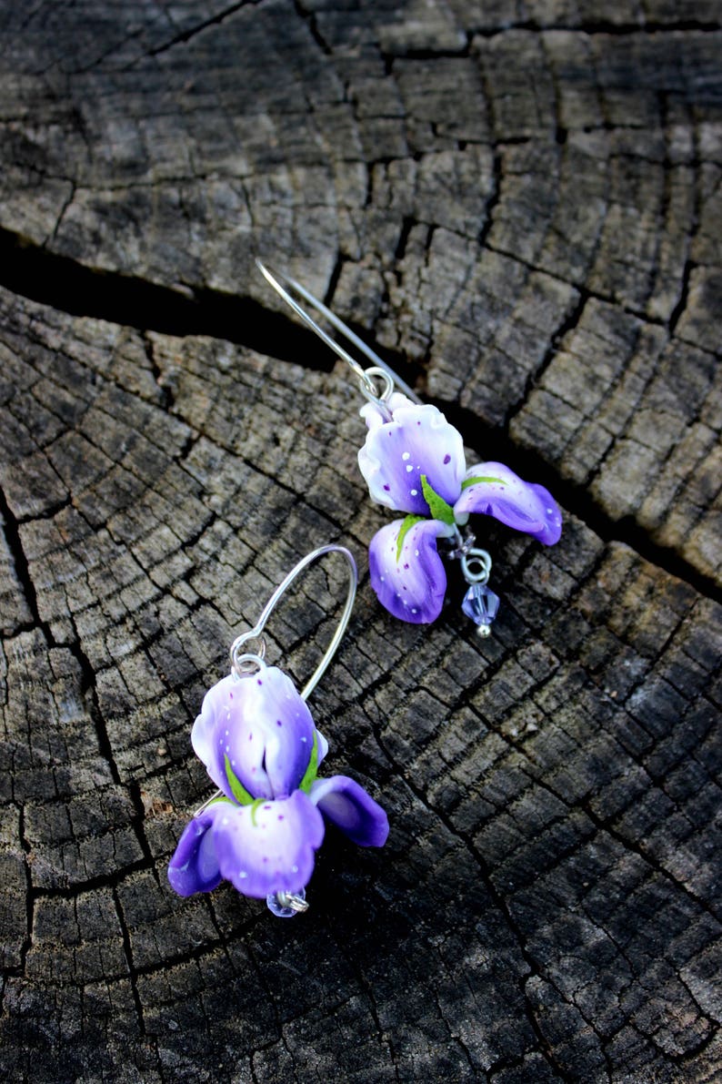 Silver 925 Earrings Iris Flowers Jewelry Made of Polymer Etsy